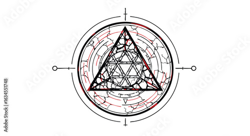 Minimalist Vector Logo with Geometric Triangle and Circular Elements in Black and Red for Modern Branding