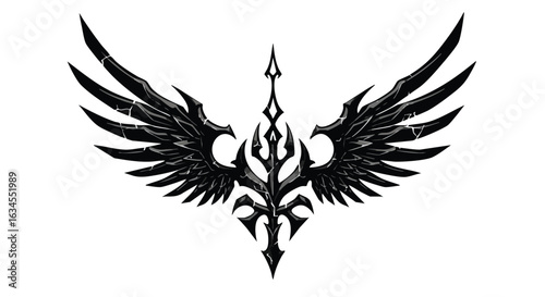 Vector Logo Illustration of Mythical Bird with Outstretched Wings in Black Modern Style
