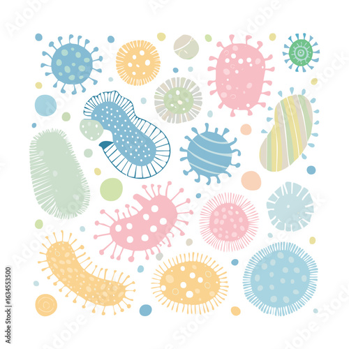 Seamless Pattern of Colorful Bacteria and Germs