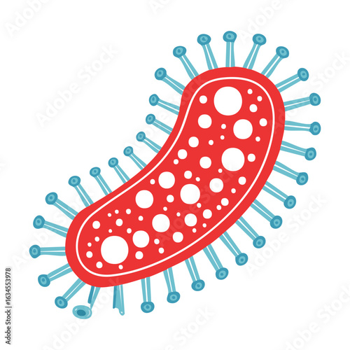 Red and Blue Virus Cell with Tentacles
