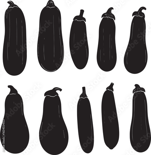 Sleek black vector illustration showcasing zucchini silhouettes
