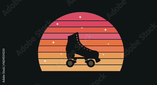 Vector Illustration of Roller Skate Silhouette with Sunset Gradient in Retro Style for Skateboarding and Youth Fashion Designs