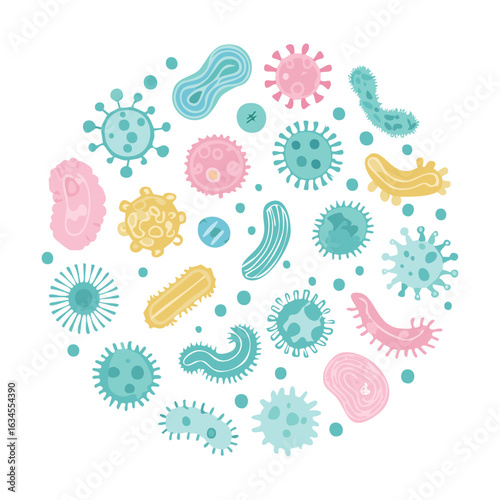 Colorful Bacteria and Germs Seamless Pattern Set