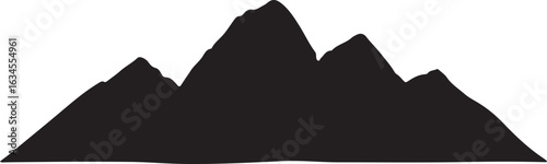 Black Silhouette of Jagged Mountain Peaks white background