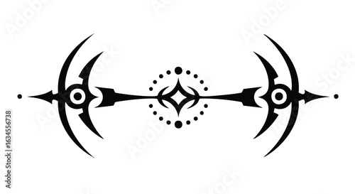Vector Tribal Pattern with Symmetrical Abstract Design in Black