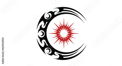Vector Icon with Moon and Sun Elements in Tribal Style for Modern Design