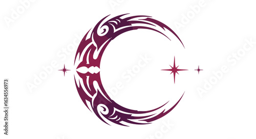 Vector Icon of Tribal Style Moon and Star Illustrating Celestial Symbol in Modern Geometric Design with Deep Purple Color