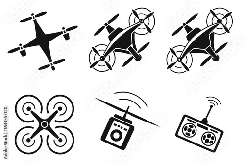 Drone Icons and Remote Control Set.