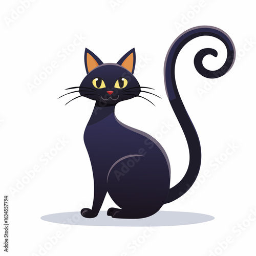 Schwarze Katze mit gebogenem Rücken