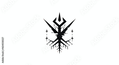 Vector Icon of Symmetrical Abstract Geometric Design with Sharp Spikes and Star Elements in Black for Modern Tech and Futuristic Branding