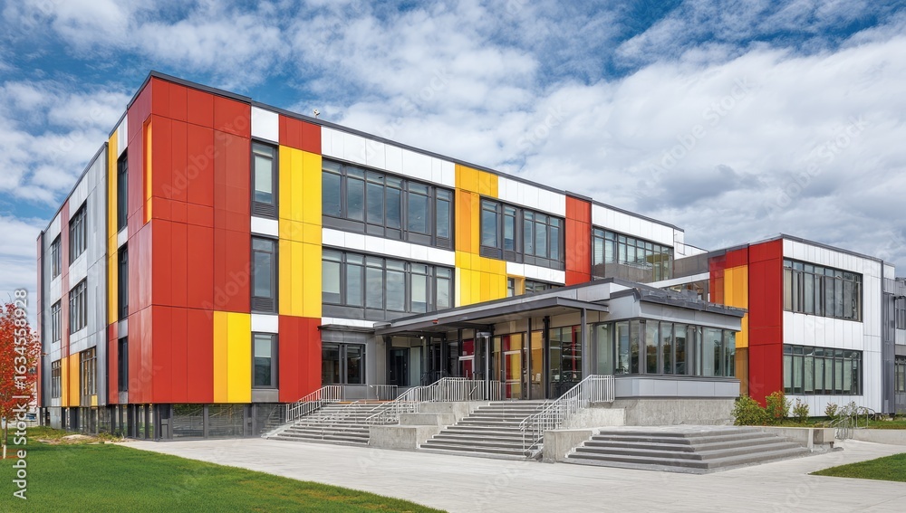 Obraz premium Colorful modern school building exterior. 
