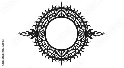 Vector Pattern Intricate Circular Design with Tribal Motifs in Black in Modern Decorative Style