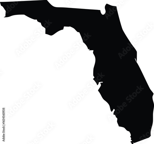 Black Silhouette of Florida State Map – Clean Isolated USA Outline with Accurate Contours for Print and Digital Use