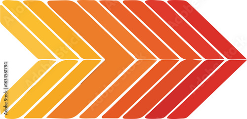 Isolated geometric gradient shapes, abstract digital art with orange, red, yellow lines, repeating symmetrical pattern, white background, modern layout, bold visual design, minimalistic appearance
