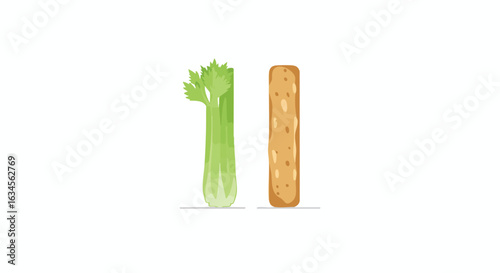 Minimalist Vector Illustration of Celery and Taro Root in Organic Style with Green and Brown Colors