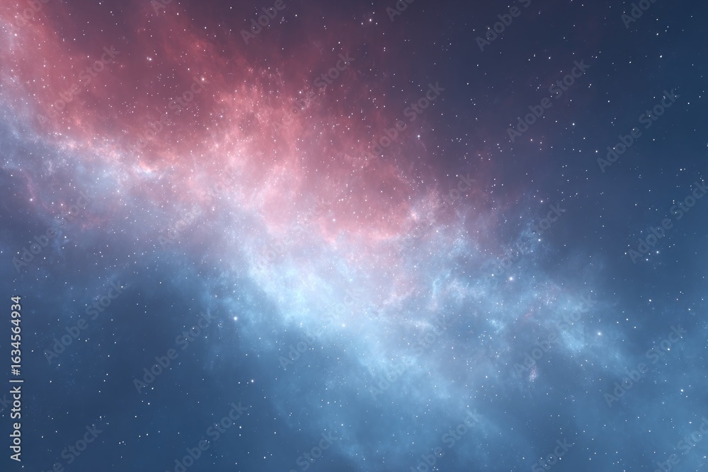 Fototapeta premium Swirling cosmic clouds blend in hues of blue and pink, creating