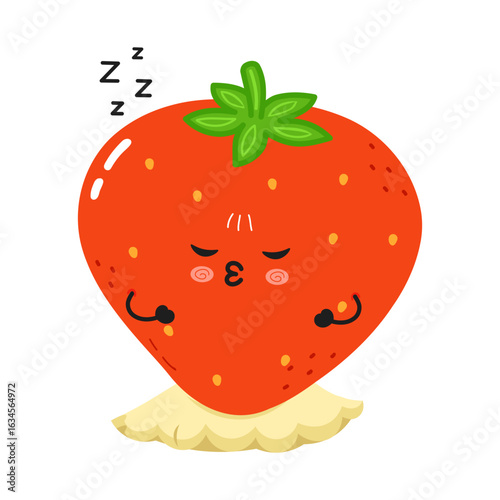 A cute, sleeping strawberry cartoon character with a blissful expression, perfect for kids' designs
