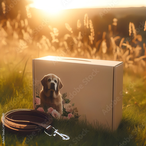 Memorial Box and Leash in Sunlit Grassy Field