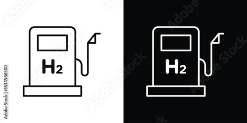 hydrogen fuel pump icon art Illustrations. premium line icons