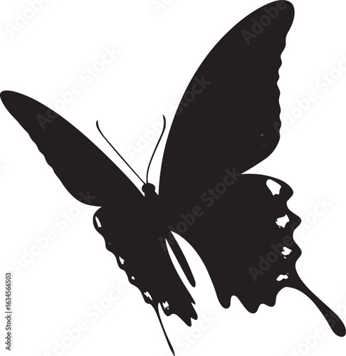 Butterfly Advancing A full-length silhouette vector illustration of a butterfly crawling on a surface, with extended legs and wings closely folded against its body, rendered in black.