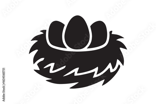 Nest with Eggs icon silhouette vector with white background
