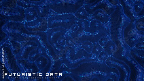 Futuristic artificial intelligence background with blue glowing particles and sparkling lights, digital data flow, modern technology backdrop. Vector illustration.