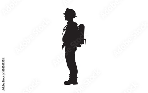 Firefighter Walking Silhouette Vector Brave Hero Holding Helmet Graphic Art