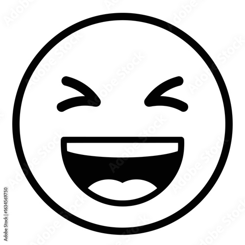 Vector art of laughing face emoji with closed eyes and wide open mouth, isolated on white background