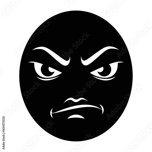 Vector art of angry and furious emoji face with furrowed brows and a frown, isolated on white background
