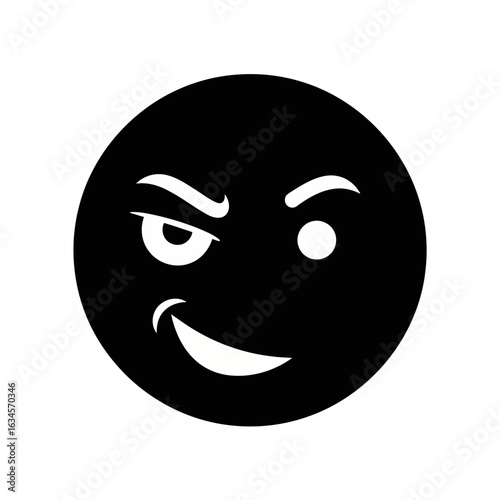 Vector art of sly and mischievous emoji face with a smirk and a wink, isolated on white background