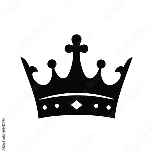 Black royal crown silhouette regal symbol monarchy emblem king queen headwear isolated vector graphic