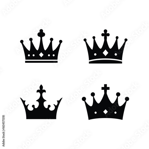 Royal crown set vector illustration regal headwear collection king queen symbol royalty icon