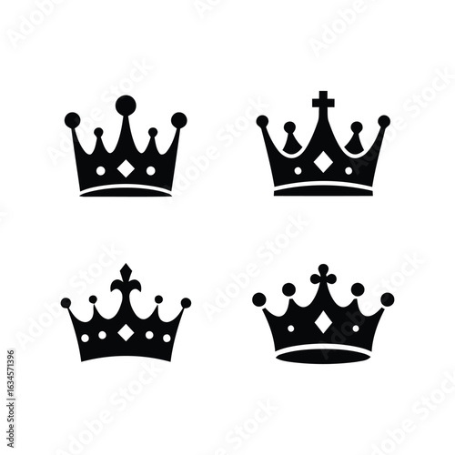 Royal crown icons set majestic king queen headwear regal emblem vector graphics