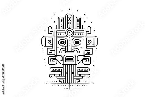 Aztec mayan inca tribal mask vector illustration ancient civilization tattoo design geometric art drawing