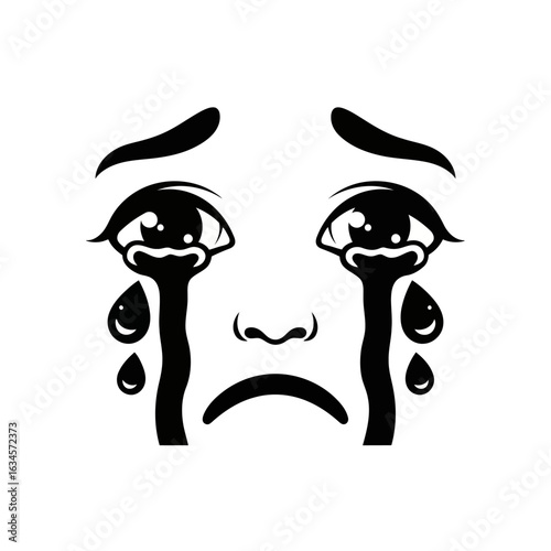 Vector art of sad face with tears, isolated on white background