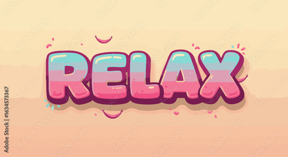 Fototapeta premium Creative graffiti alphabet art featuring the word 'Relax' in a vibrant, bubbly font. Playful 3D lettering design for motivation.