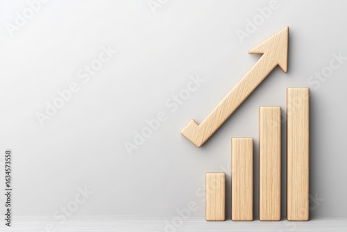 A chart with an upward arrow on a white background, symbolizing growth and increase in sales and data., solid color background 