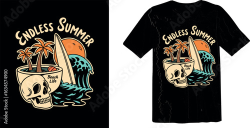 Endless Summer Beach Life - Surfing Skull Graphic