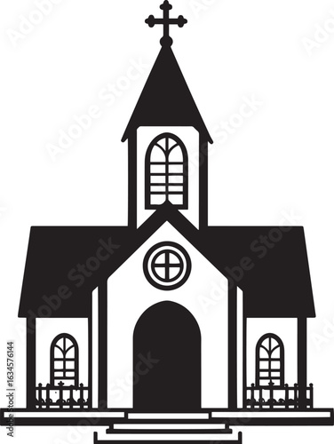 Religious Architecture Icons An icon sheet featuring flat black vector illustrations of different church buildings, highlighting their unique architectural styles.