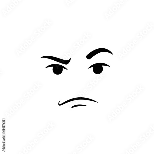 Vector art of face with skeptical expression, isolated on white background
