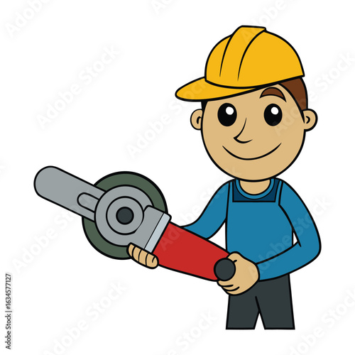 A person firmly holds an angle grinder in hand, its spinning disc ready for cutting or grinding metal, stone, or wood with precision and power.
