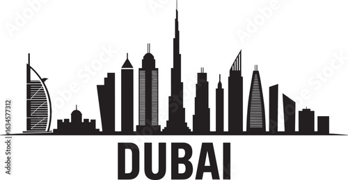 Dubai Skyline Silhouette Vector Illustration A Captivating Cityscape Depiction of the United Arab Emirates