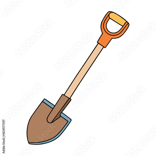 A sturdy shovel with a strong handle and broad blade, perfect for digging, lifting, and moving soil, sand, or snow, ideal for gardening, landscaping, or construction tasks.

