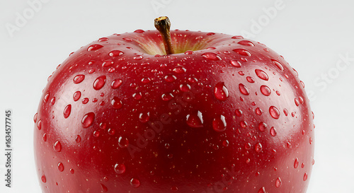 A Vibrant Red Apple, Gleaming with Freshness: A close-up of a Crisp, Juicy, and Delicious Fruit with water droplets.