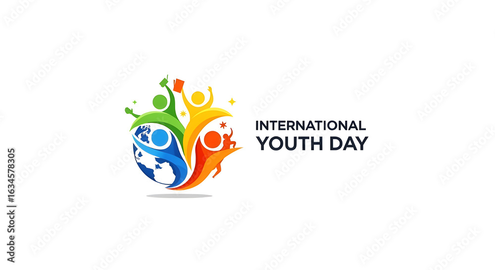 Obraz premium Celebrate Global Youth Day with vibrant diverse figures and earth