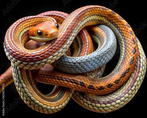 Wallpaper Mural Close up of a colorful snake coiled tightly against a black background Torontodigital.ca