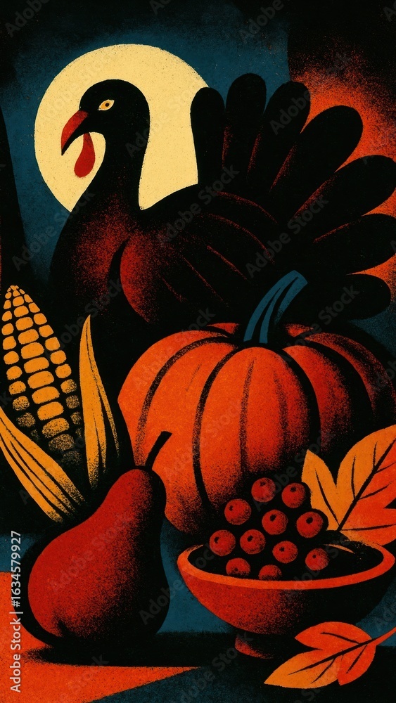 Naklejka premium Thanksgiving harvest turkey illustration.