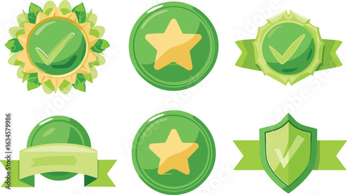 Green badges set with checkmarks and stars