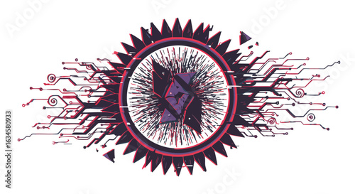 Futuristic Geometric Vector Illustration of Clock with Circuitry Elements in Tech Style