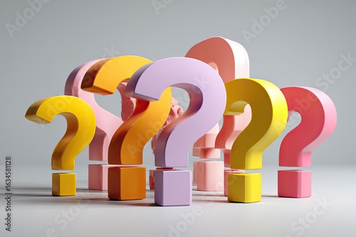 Colorful question marks in various pastel colors